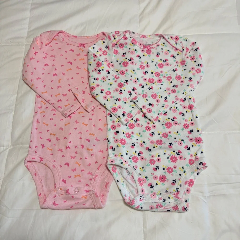Simple Joys by Carters Baby Girls 12M Long Sleeve Bodysuit 2pk Floral Butterfly